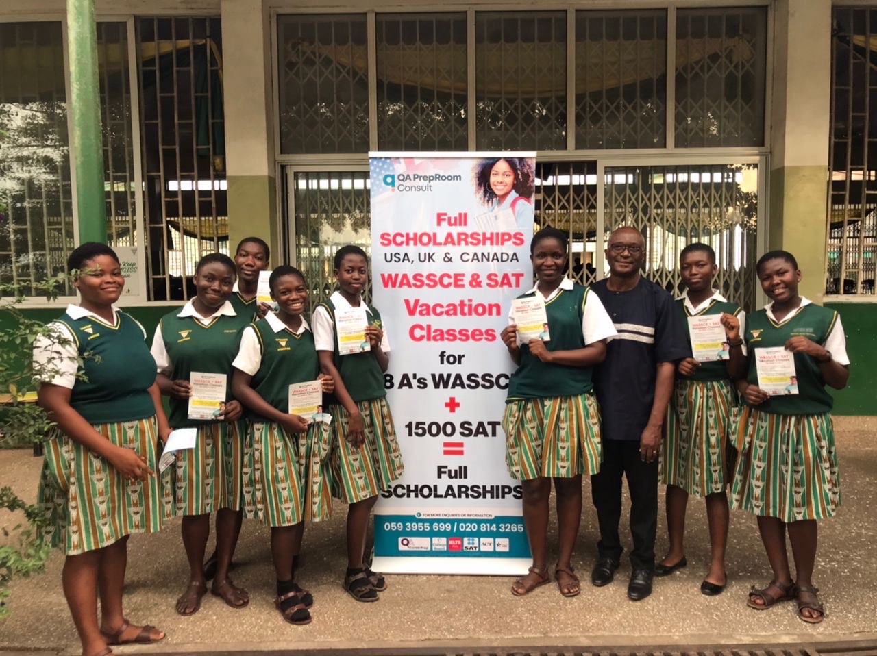 Samuel Eshun with students at Aburi Girls career fair