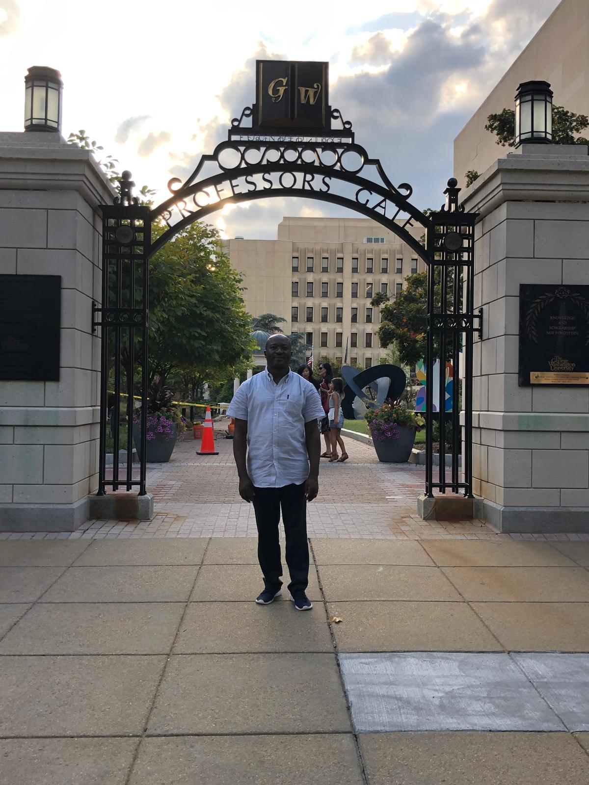 Sam at university gate