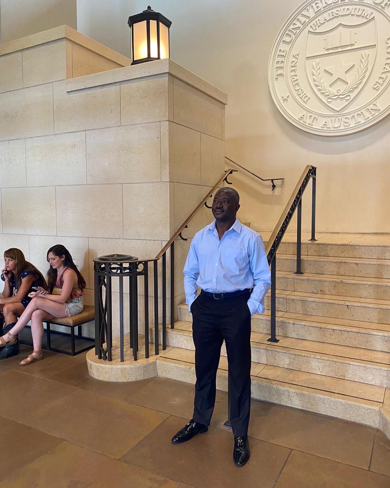 Sam on campus stairs